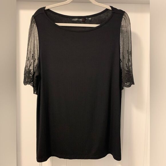 Colleen Lopez HSN Lace Short Sleeve Top NWOT Size XL Soft - Picture 1 of 5